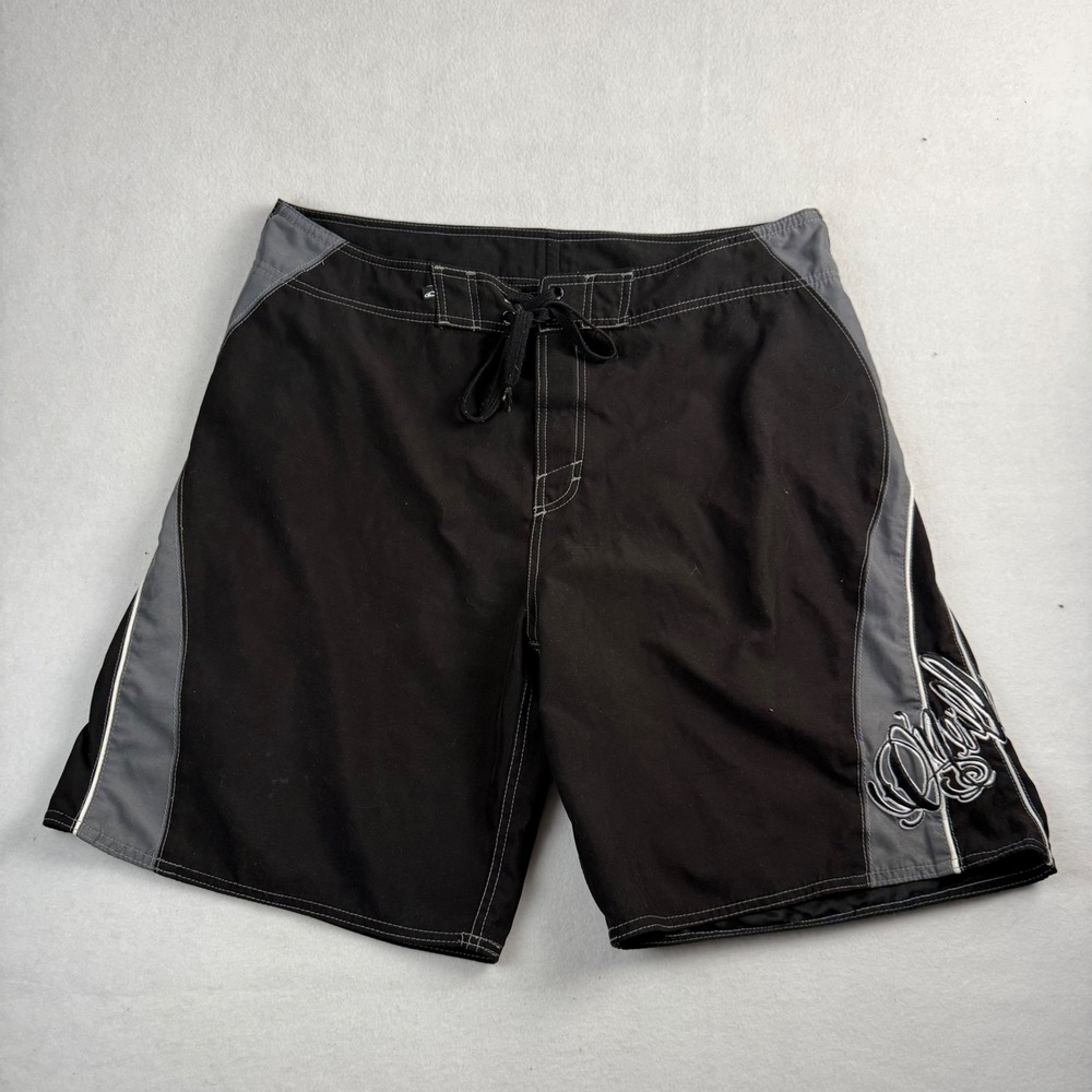 ONeill Mens Board Shorts Black Grey Lace Up Embroidered Logo Swim Trunks 38